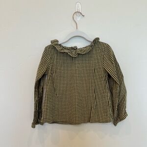 H&M Kids Green Checkered Ruffle Collar Blouse